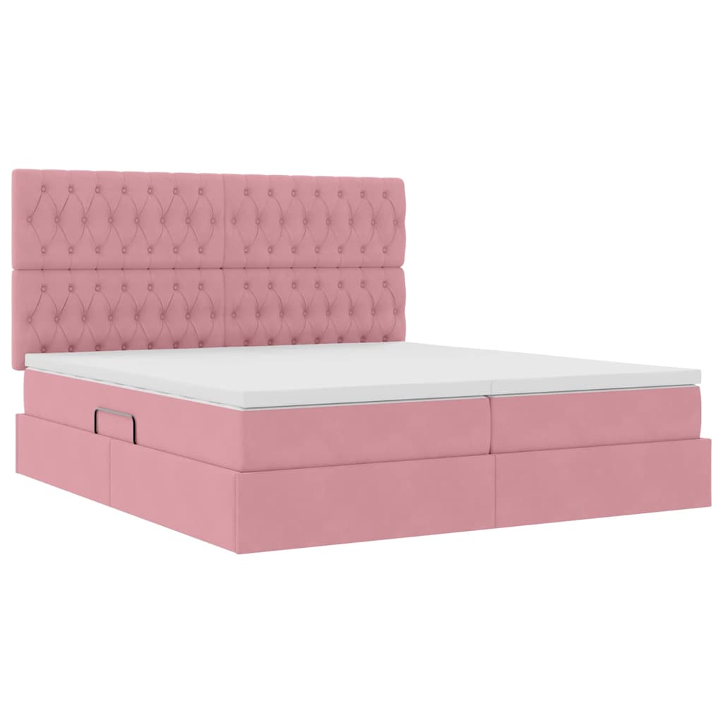 Letto con contenitore LED e materasso Rosa 180 x 200 cm Velluto