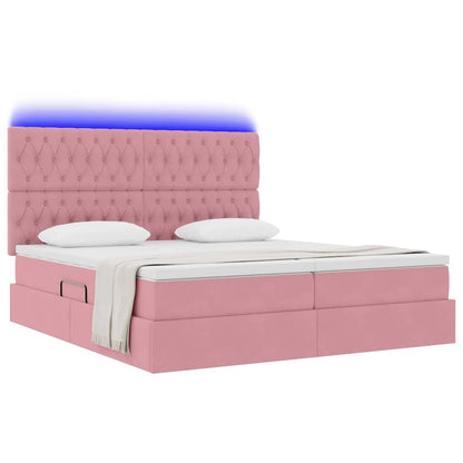 Letto con contenitore LED e materasso Rosa 180 x 200 cm Velluto