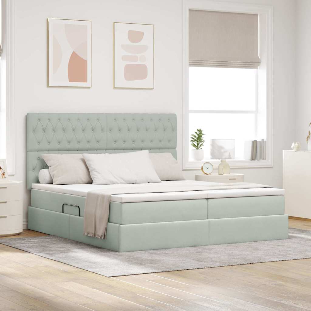 Letto con contenitore LED e materasso Grigio Chiaro