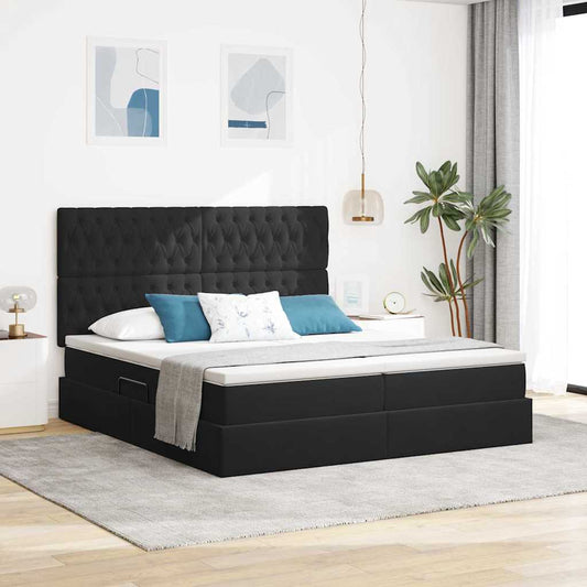 Letto con contenitore LED e materasso Nero 200 x 200 cm Velluto