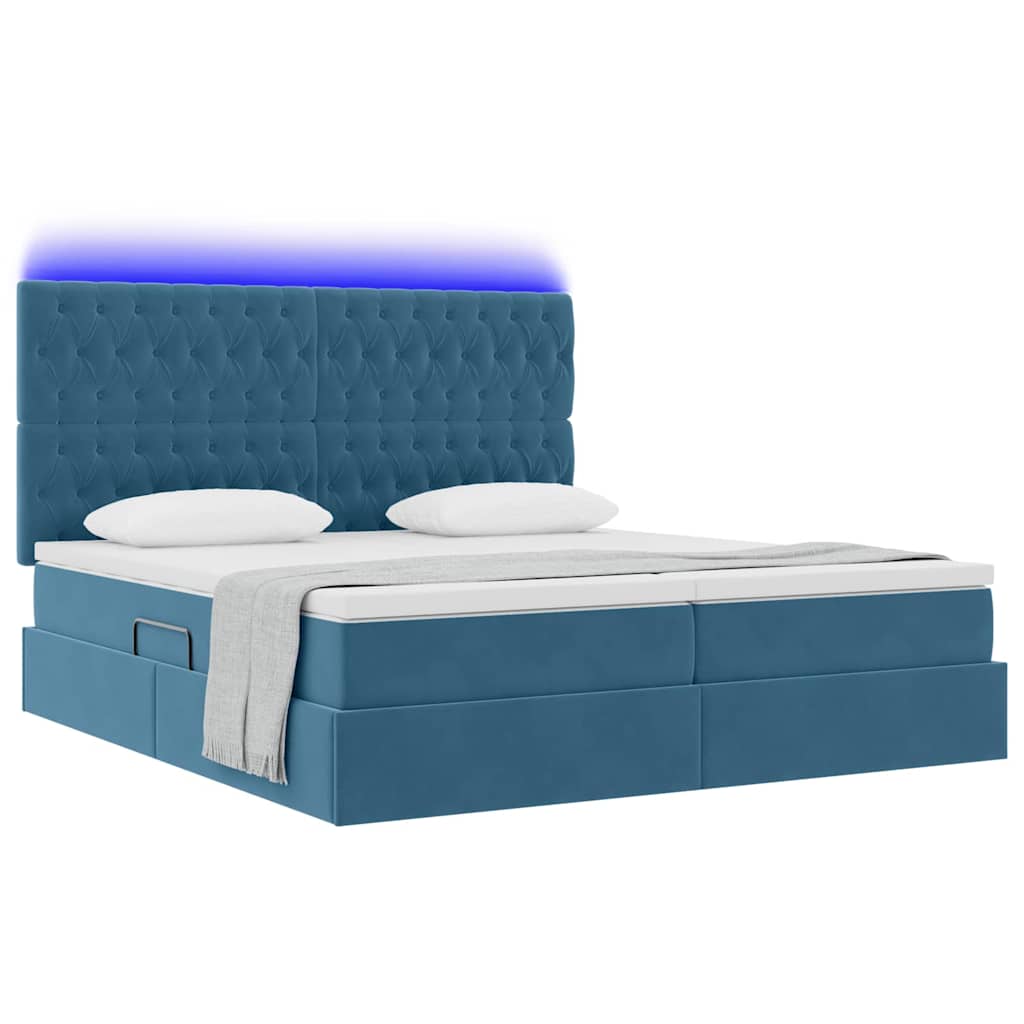 Letto con contenitore LED e materasso Blu Scuro 200 x 200 cm