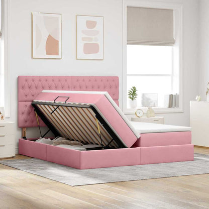 Letto con contenitore LED e materasso Rosa 200 x 200 cm Velluto