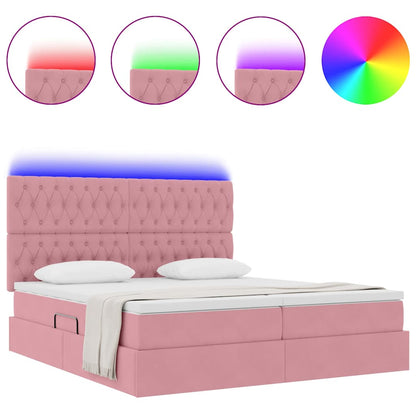 Letto con contenitore LED e materasso Rosa 200 x 200 cm Velluto