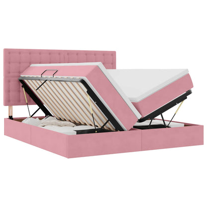 Letto con contenitore LED e materasso Rosa 180 x 200 cm Velluto
