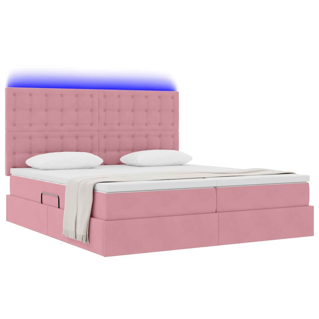 Letto con contenitore LED e materasso Rosa 180 x 200 cm Velluto