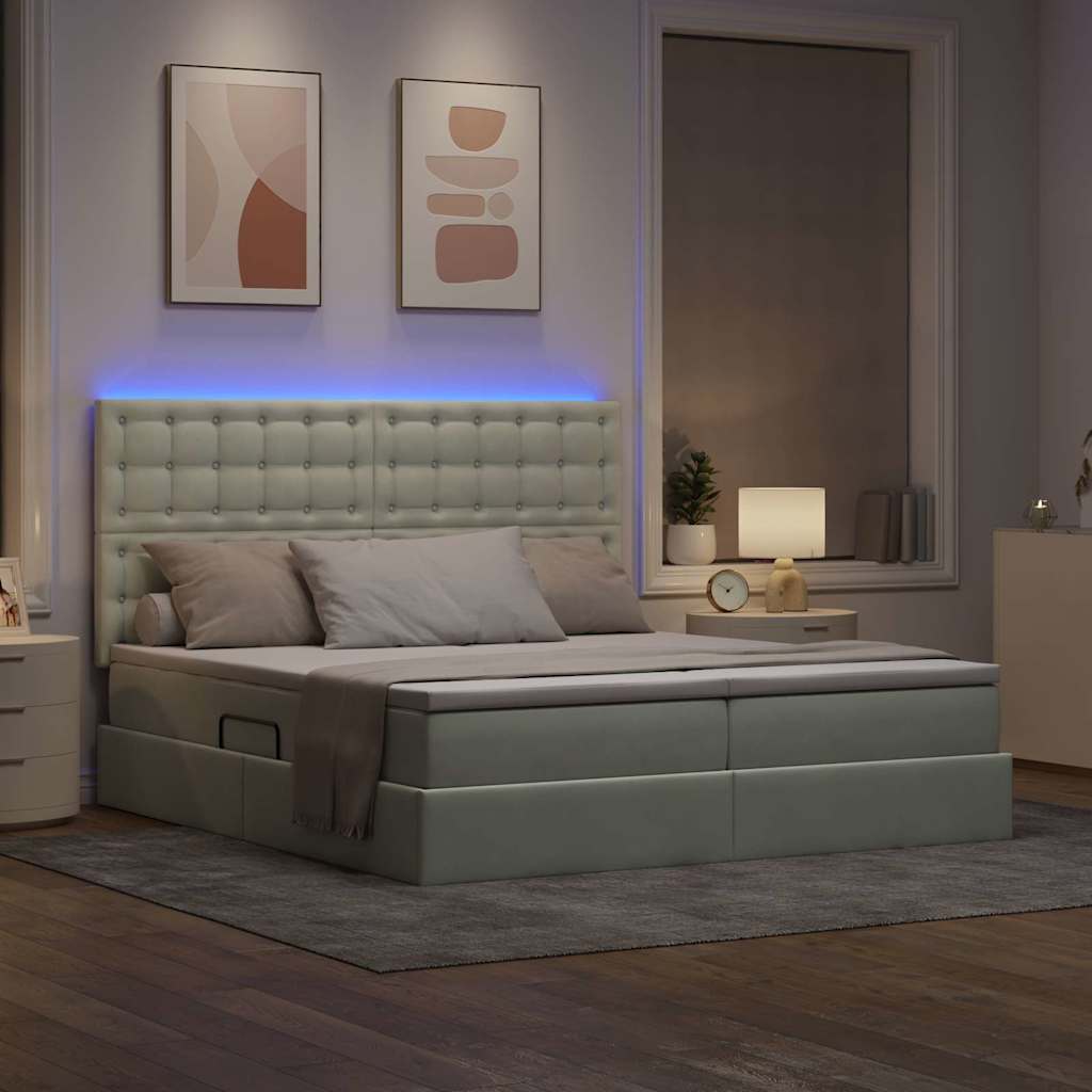 Letto con contenitore LED e materasso Grigio Chiaro