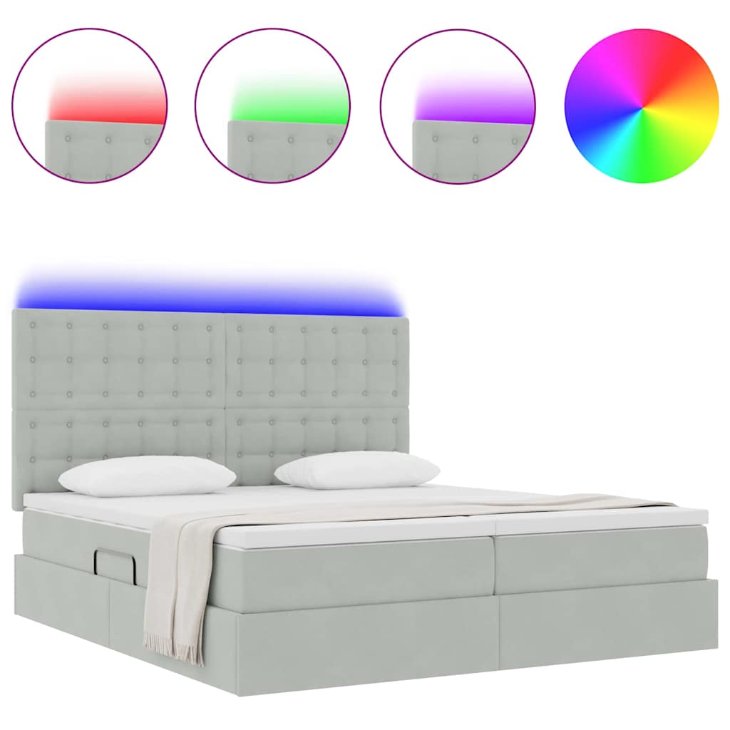 Letto con contenitore LED e materasso Grigio Chiaro