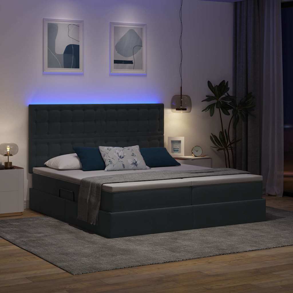 Letto con contenitore LED e materasso Grigio Scuro 200 x 200 cm