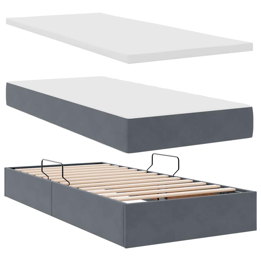 Letto con contenitore LED e materasso Grigio Scuro 200 x 200 cm