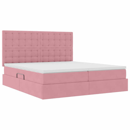 Letto con contenitore LED e materasso Rosa 200 x 200 cm Velluto
