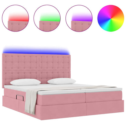 Letto con contenitore LED e materasso Rosa 200 x 200 cm Velluto
