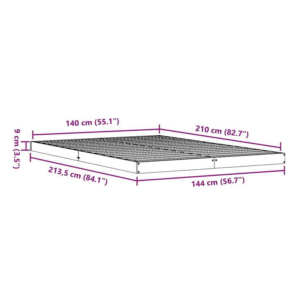 Struttura letto a terra Bianco 213.5 x 104 x 9 cm Pino massello