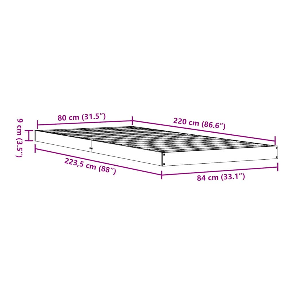 Struttura letto a terra Naturale 80 x 220 cm Pino massello | homemem39