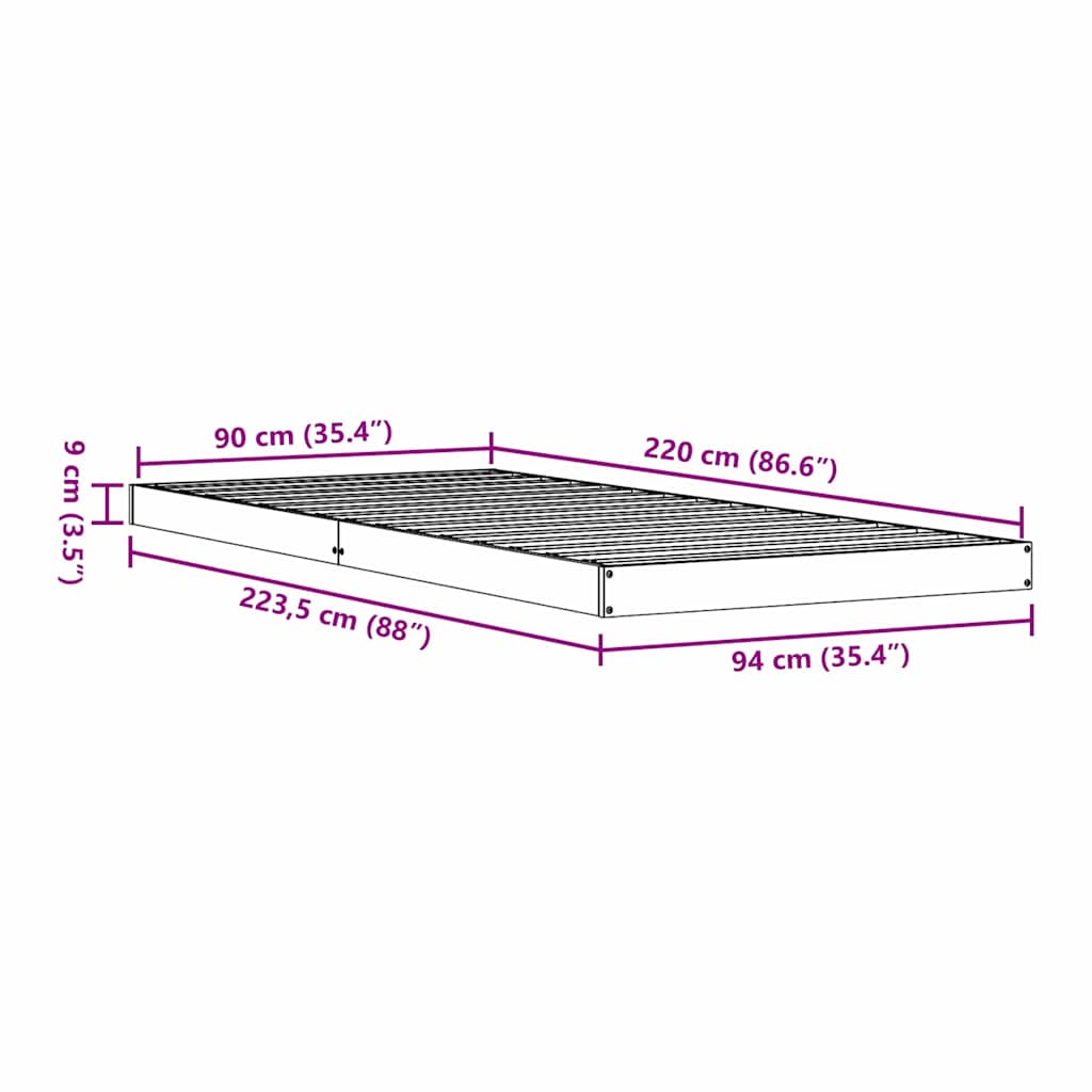 Struttura letto a terra Naturale 90 x 220 cm Pino massello | homemem39
