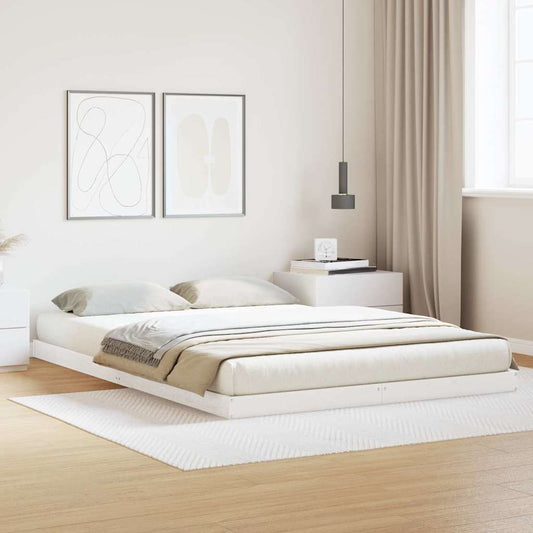 Struttura letto a terra Bianco 160 x 220 cm Pino massello | homemem39