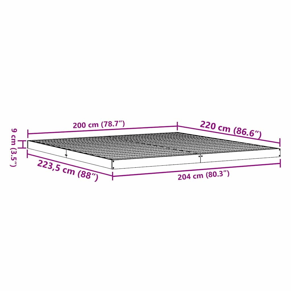 Struttura letto a terra Bianco 200 x 220 cm Pino massello | homemem39