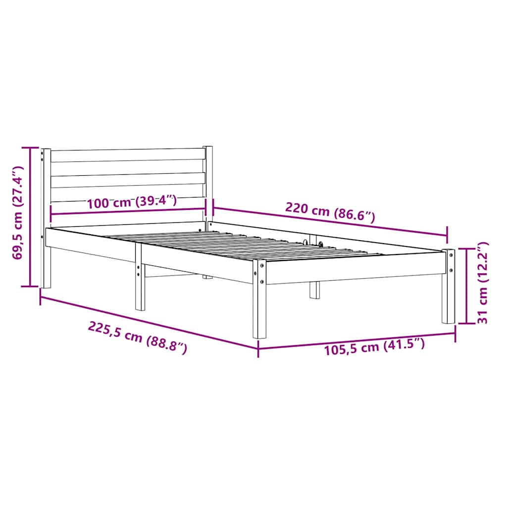 Struttura del letto con testiera Bianco 225,5 x 105,5 x 69,5 cm | homemem39