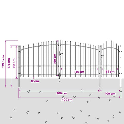 Cancello da giardino Woerden Grigio 150 x 400 cm Acciaio