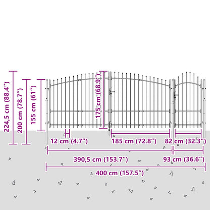 Cancello da giardino Woerden Grigio 195 x 400 cm Acciaio | homemem39