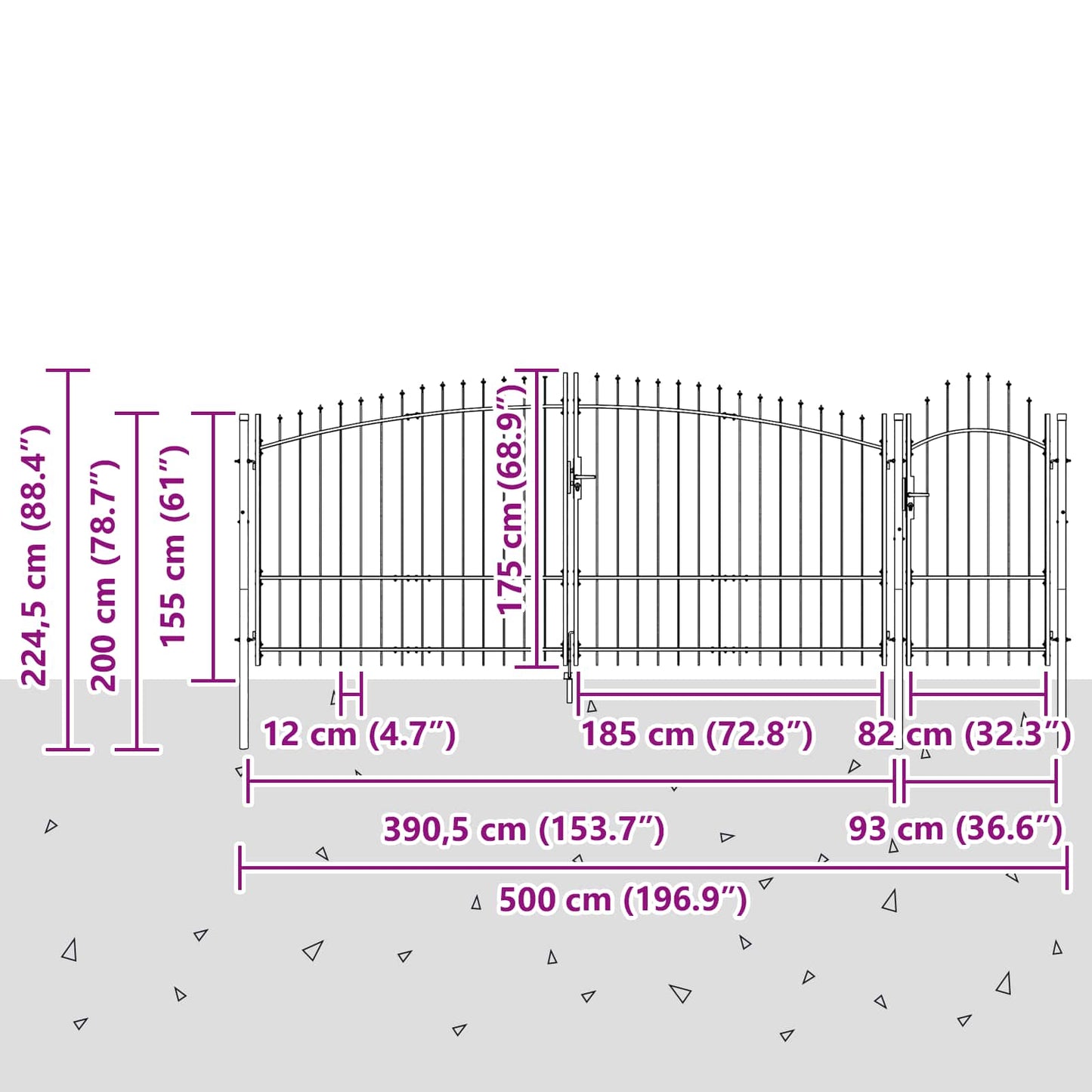 Cancello da giardino Woerden Grigio 175 x 500 cm Acciaio | homemem39