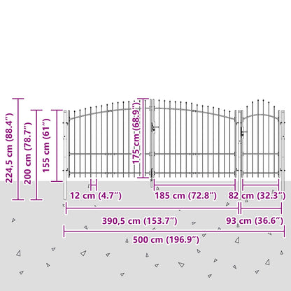 Cancello da giardino Woerden Grigio 175 x 500 cm Acciaio | homemem39