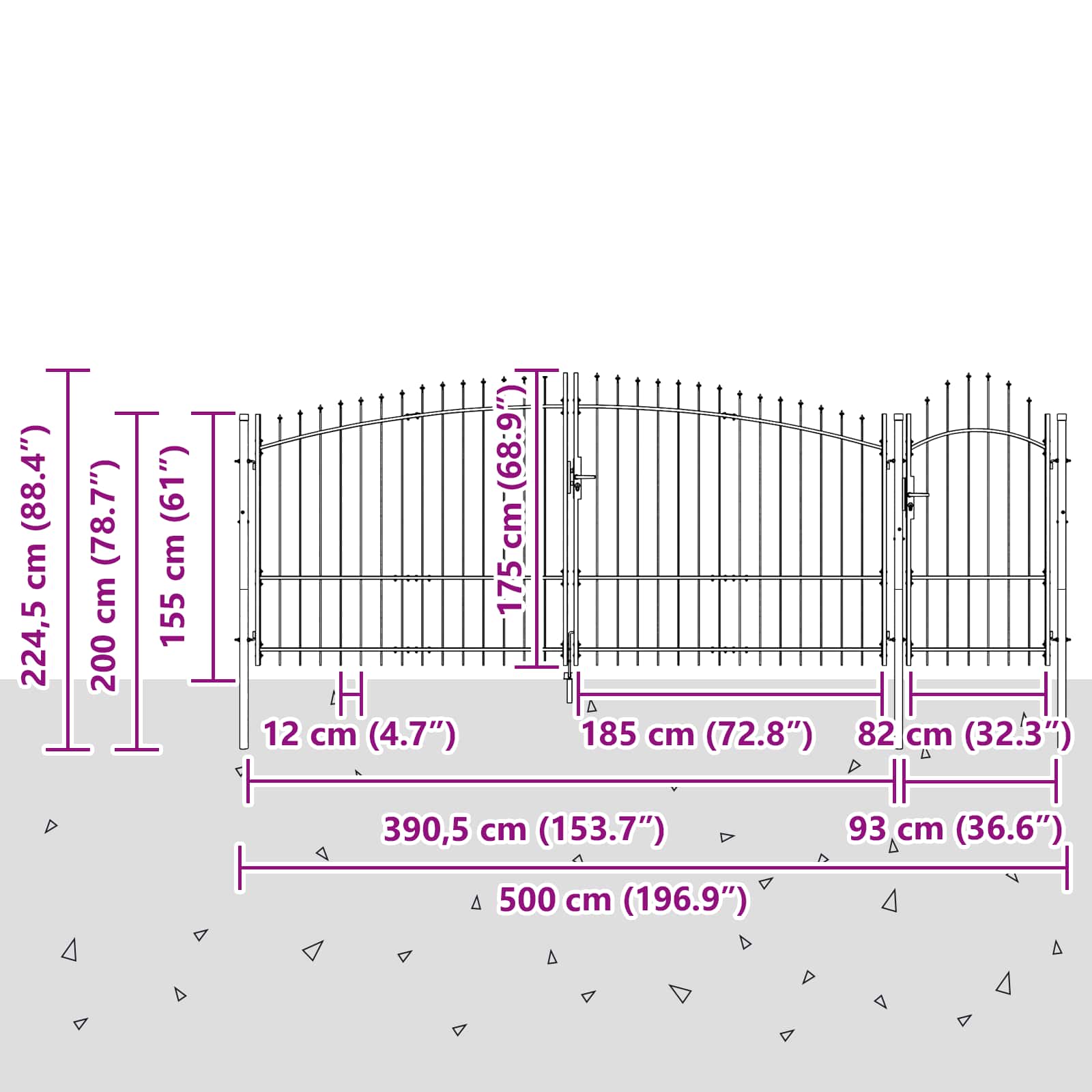 Cancello da giardino Woerden Grigio 195 x 500 cm Acciaio | homemem39
