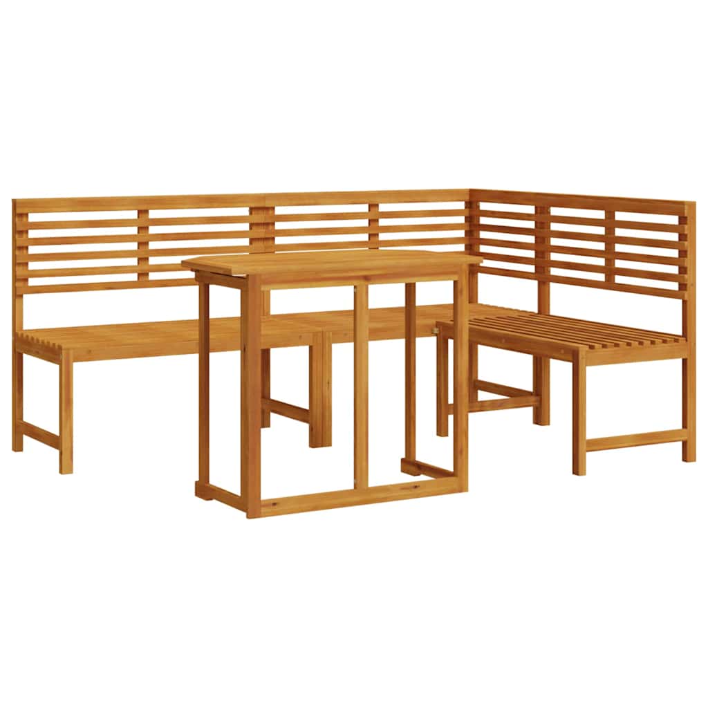 Set Panchina da Giardino 3 pcs Marrone Legno di Acacia Massello