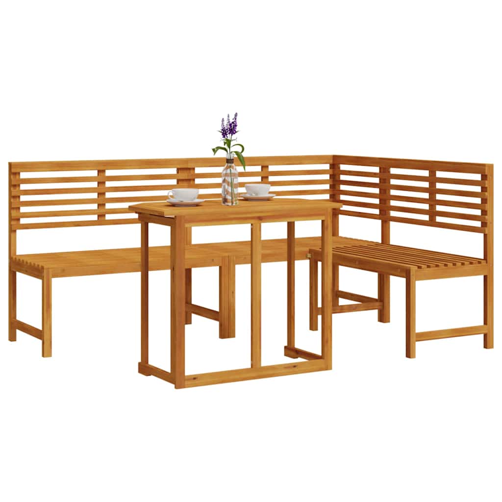 Set Panchina da Giardino 3 pcs Marrone Legno di Acacia Massello