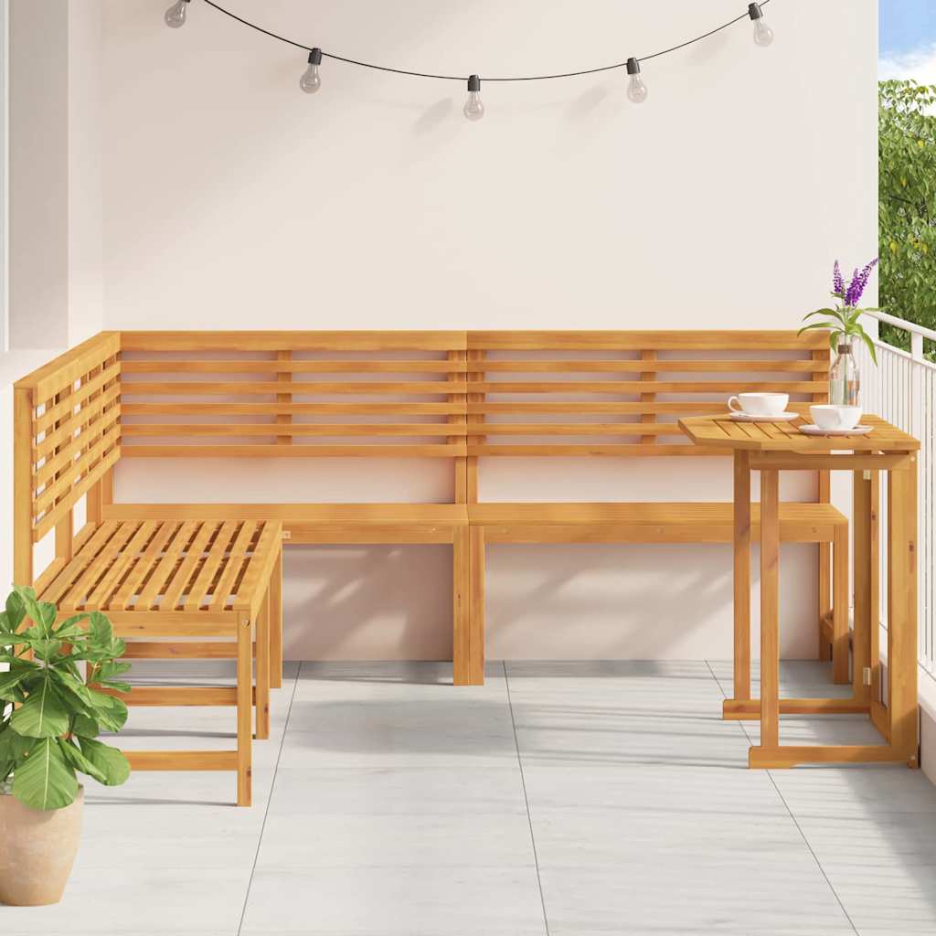 Set Panchina da Giardino 4 pcs Marrone Legno di Acacia Massello