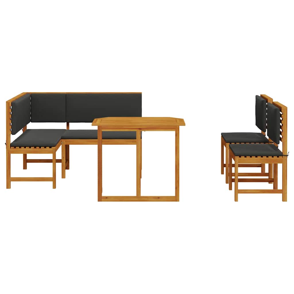 Set Panchina da Giardino 4 pcs Marrone Legno di Acacia Massello