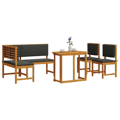 Set Panchina da Giardino 4 pcs Marrone Legno di Acacia Massello