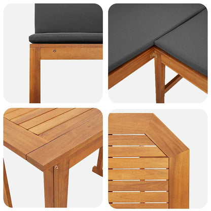 Set Panchina da Giardino 3 pcs Marrone Legno di Acacia Massello