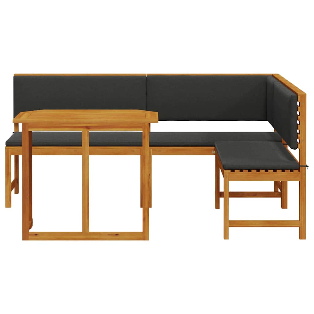 Set Panchina da Giardino 3 pcs Marrone Legno di Acacia Massello