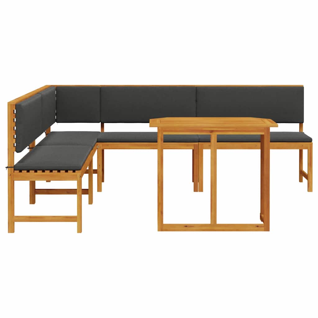 Set Panchina da Giardino 4 pcs Marrone Legno di Acacia Massello