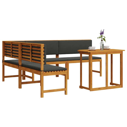 Set Panchina da Giardino 4 pcs Marrone Legno di Acacia Massello