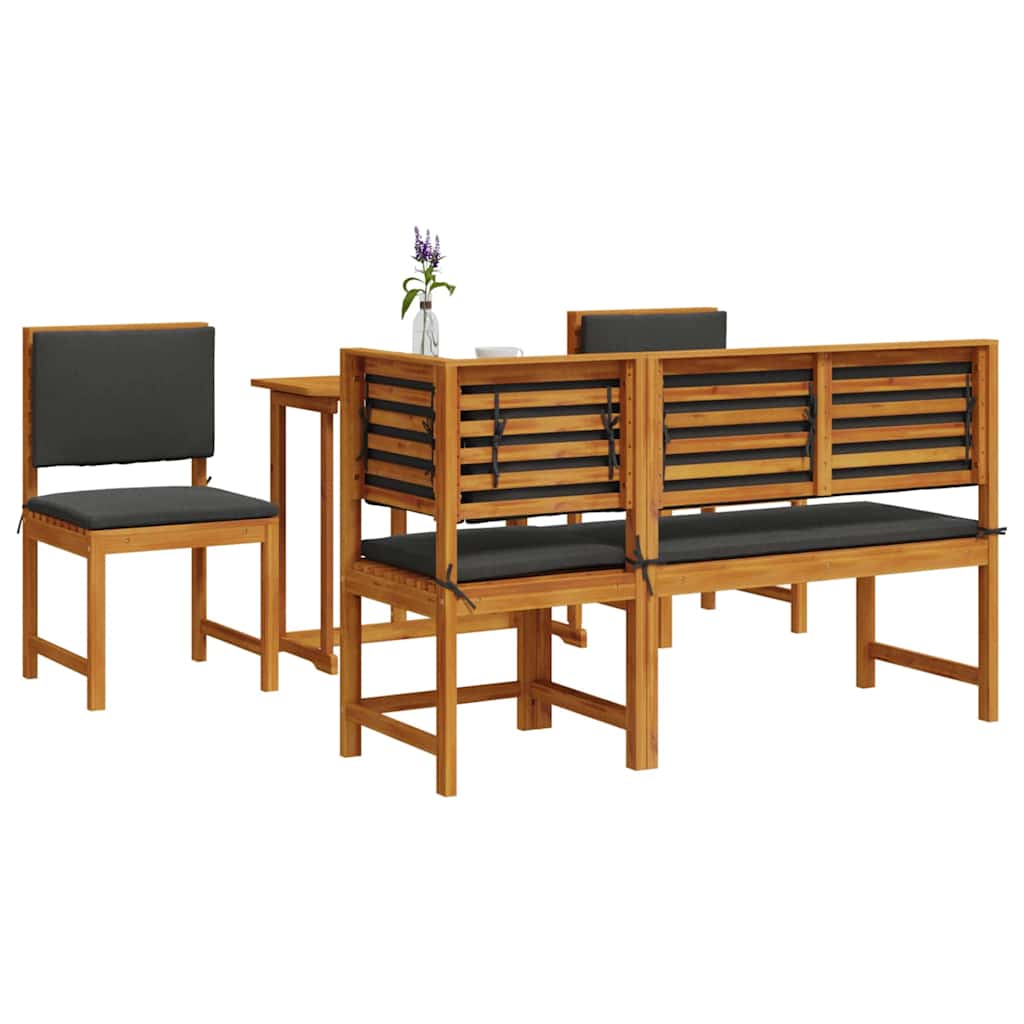 Set Bistro da Giardino 4 pcs Marrone Legno di Acacia Massello