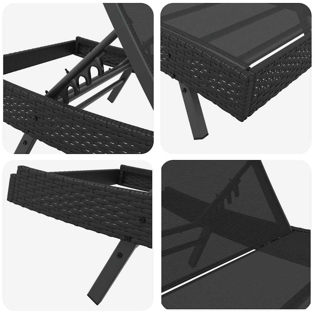 Lettino da sole Nero 197 x 70 x 82 cm polyrattan