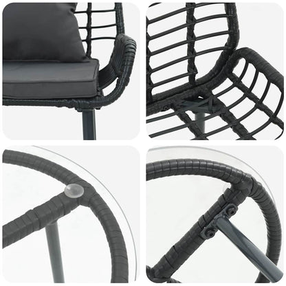 Set da Pranzo per Giardino 3 pcs Nero e antracite polyrattan | homemem39
