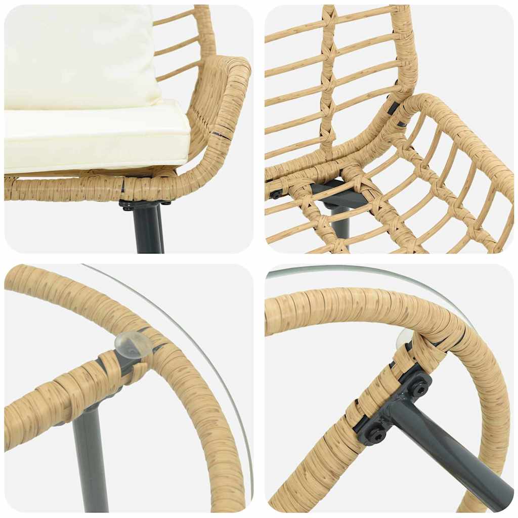 Set da Pranzo per Giardino 3 pcs Marrone e Crema polyrattan | homemem39