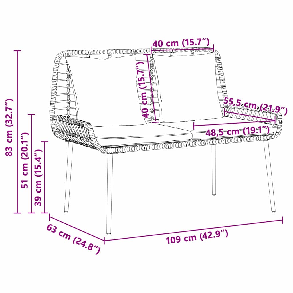 Set da Pranzo per Giardino 3 pcs Marrone e Crema polyrattan | homemem39