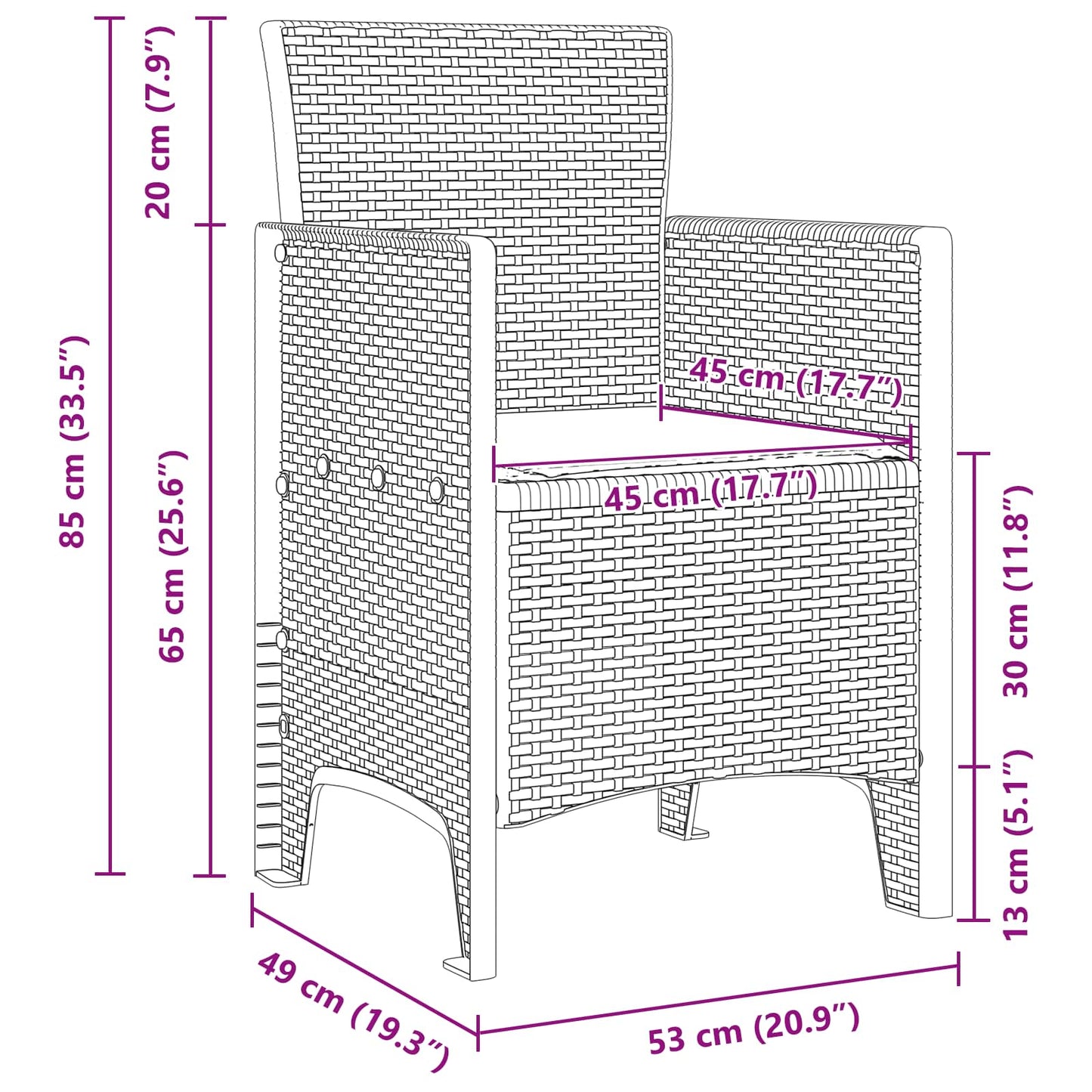 Sedia da Giardino 2 pcs Antracite 53 x 49 x 85 cm Polipropilene