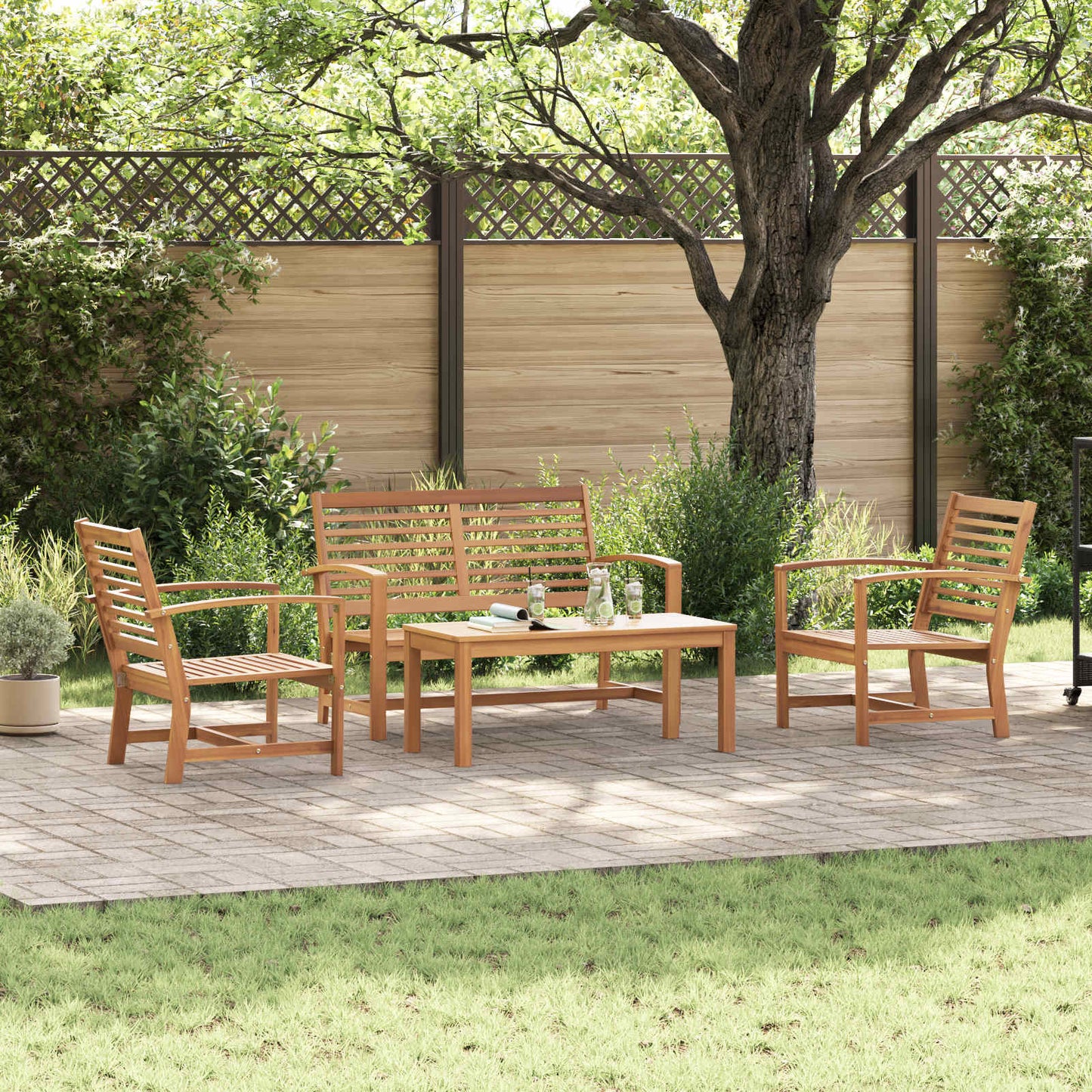 Set Divano da Giardino 4 pcs Naturale Legno di teak solido