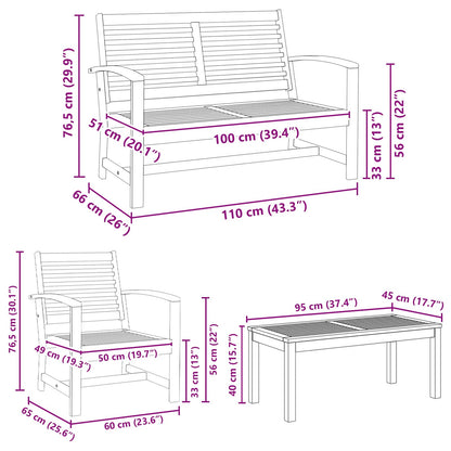 Set Divano da Giardino 4 pcs Naturale Legno di teak solido