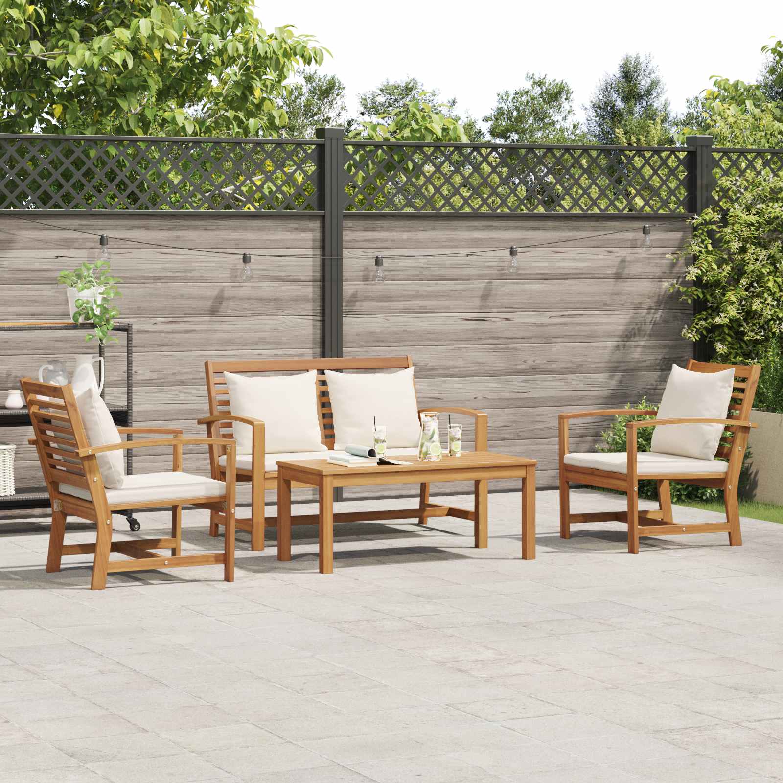 Set Divano da Giardino 4 pcs Naturale Legno di teak solido | homemem39