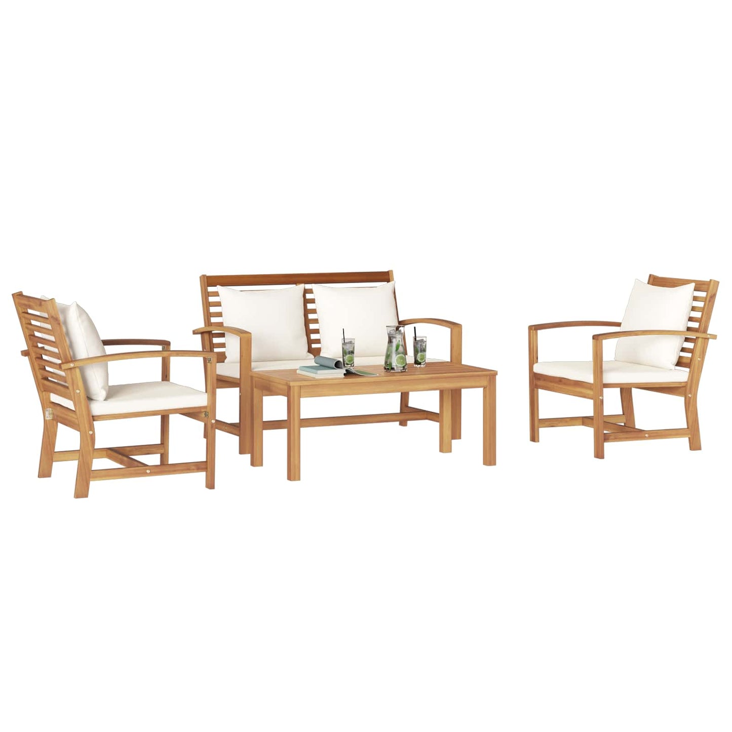 Set Divano da Giardino 4 pcs Naturale Legno di teak solido | homemem39