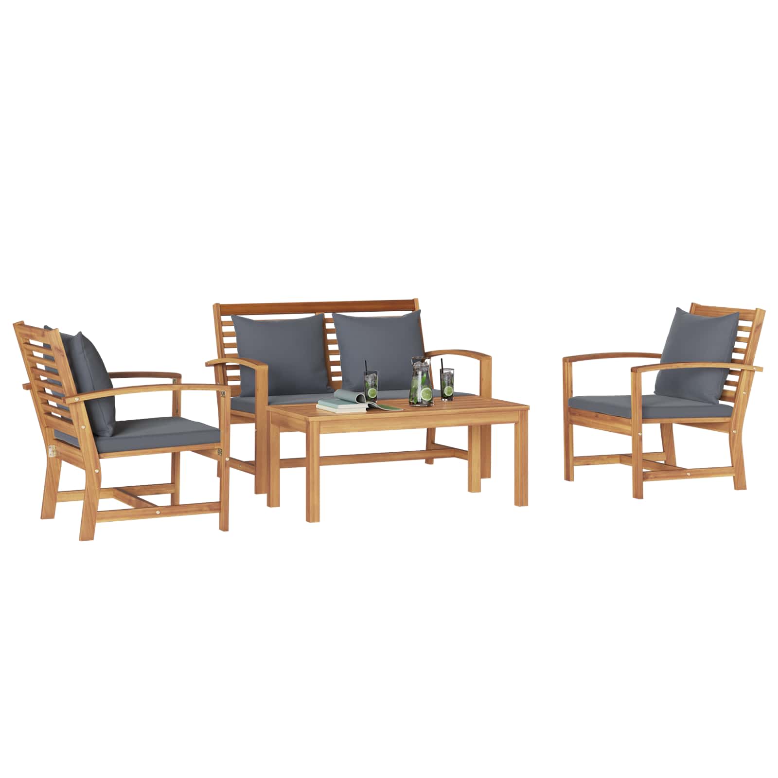 Set Divano da Giardino 4 pcs Naturale Legno di teak solido | homemem39