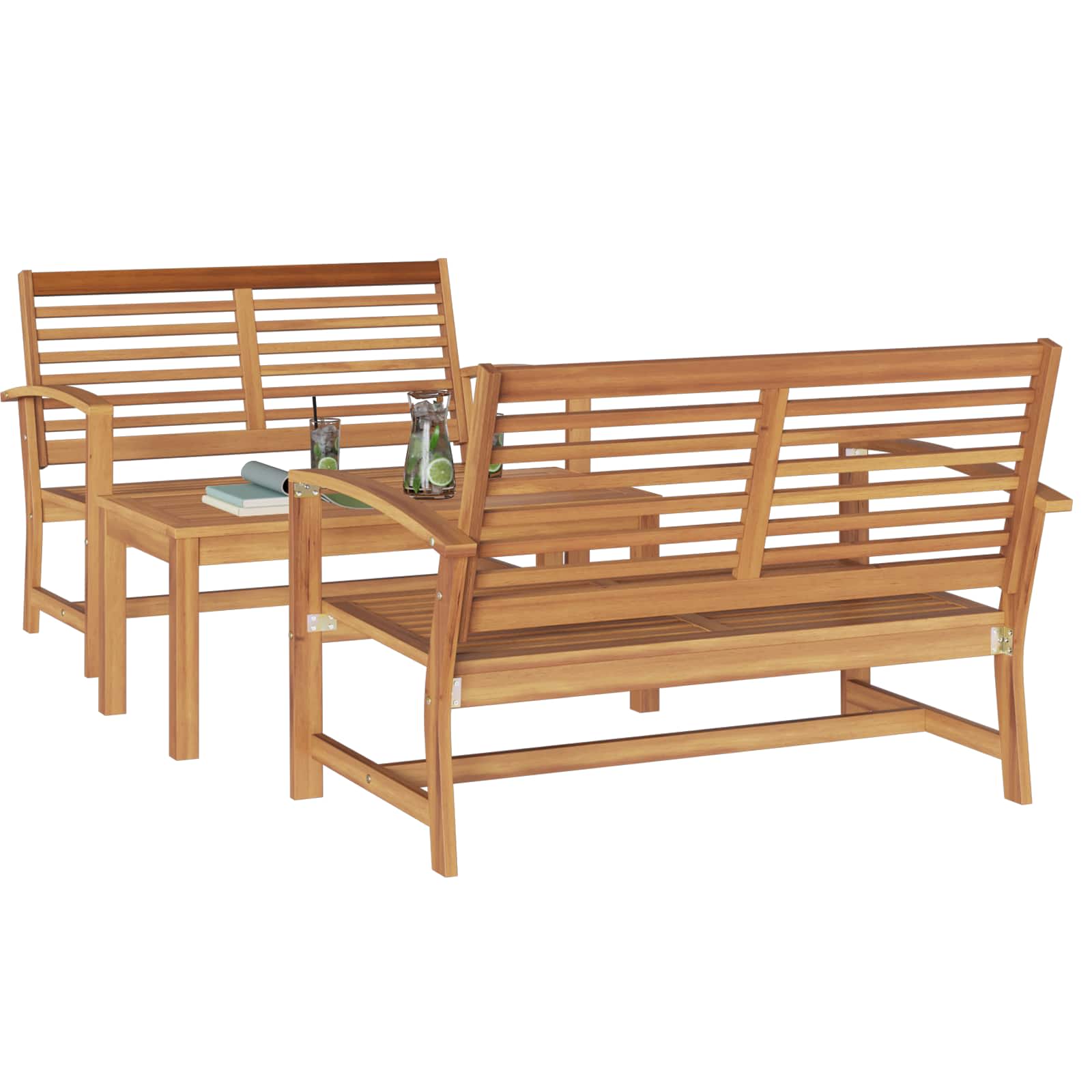 Set Divano da Giardino 3 pcs Naturale Legno di teak solido | homemem39