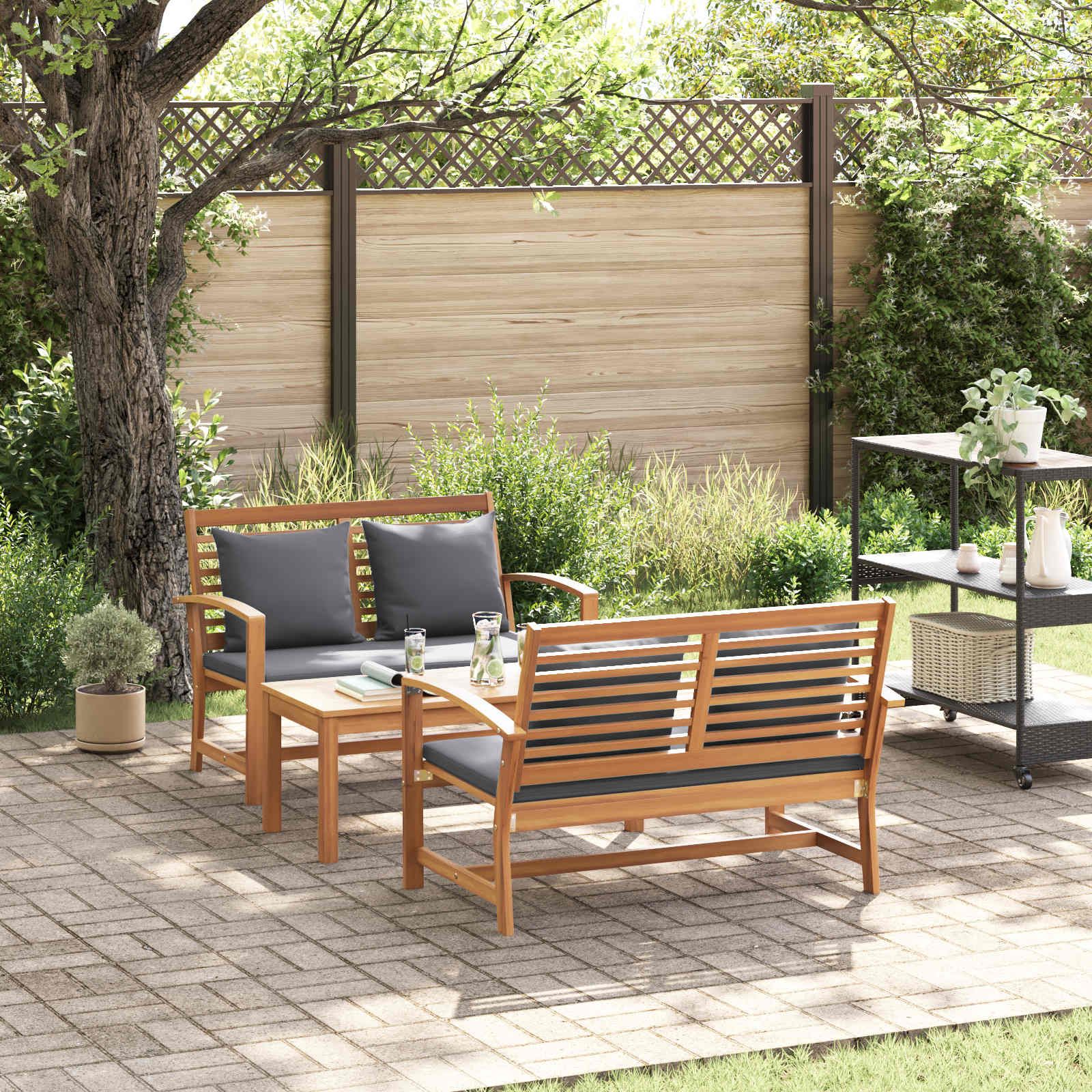 Set Divano da Giardino 3 pcs Naturale Legno di teak solido | homemem39