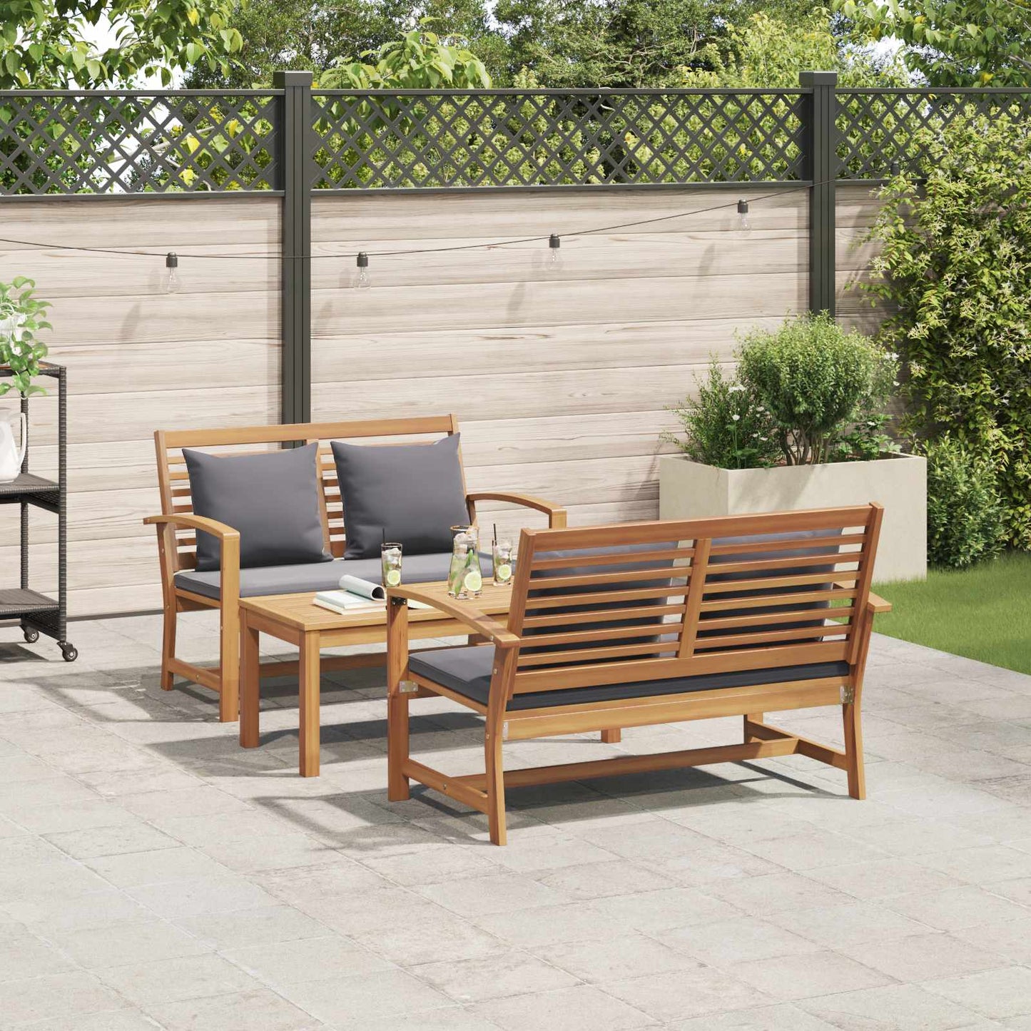 Set Divano da Giardino 3 pcs Naturale Legno di teak solido | homemem39