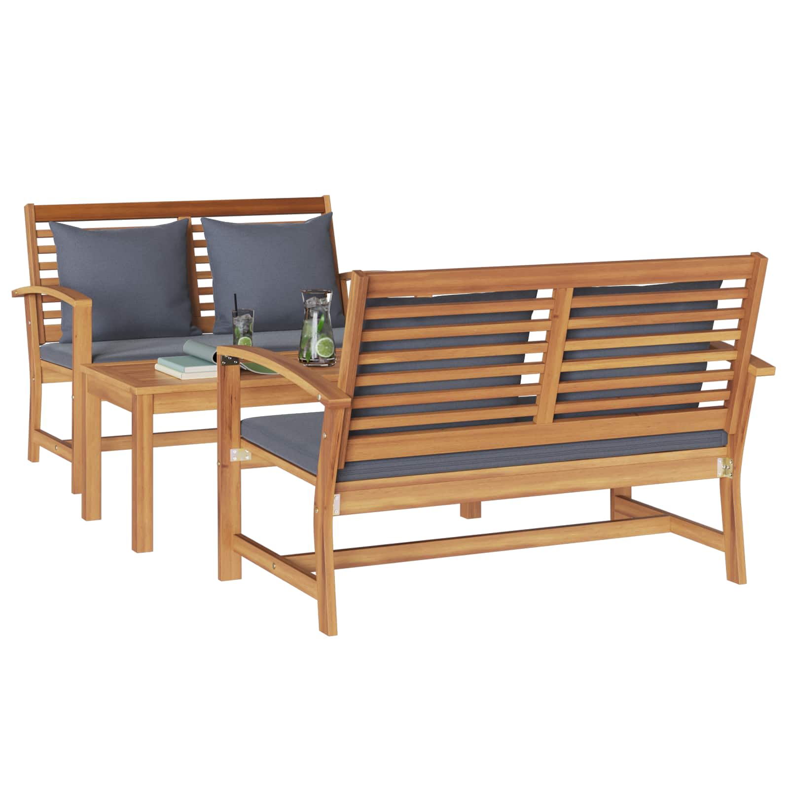 Set Divano da Giardino 3 pcs Naturale Legno di teak solido | homemem39